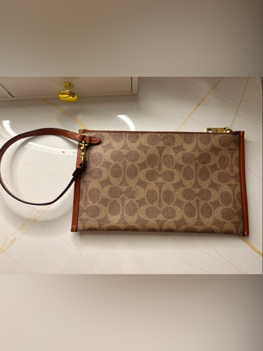 Coach Brown Signature Canvas Wristlet with Tan Leather Trim - Picture 5 of 9